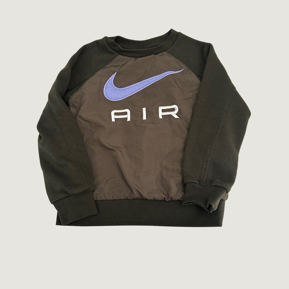 Nike Air Sweatshirt Kids 4 Dark Olive Green Mixed Media Swoosh Sporty Pullover